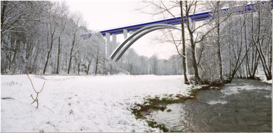 Visualisierung der noch zu errichtenden Brücke