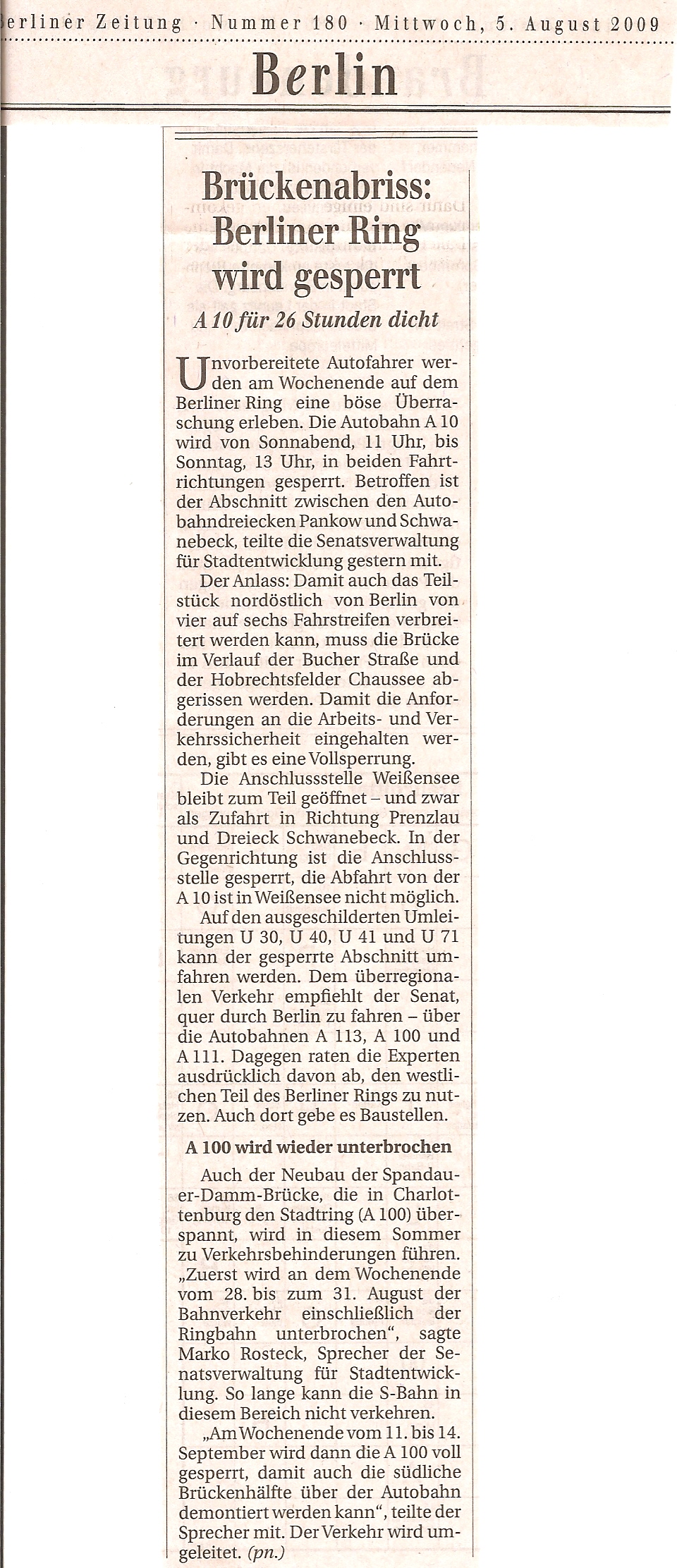 BZ informiert über Brückenabriß