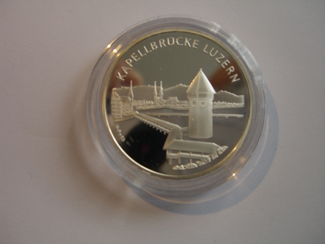 Kapellbrücke Luzern, 2005 auf einer 20 Franken Münze in der Schweiz herausgebracht