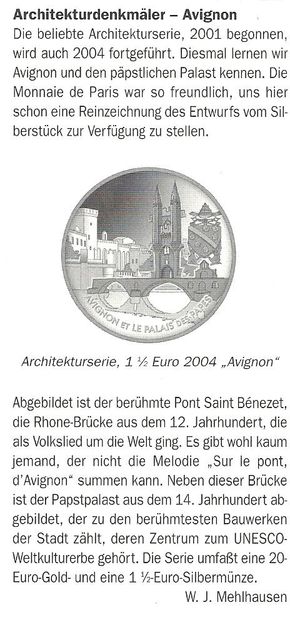 Pont Saint-Bénézet , Münzenbild zeigt die Brücke aus dem 12. Jahrhundert auf einer Französischen Münze