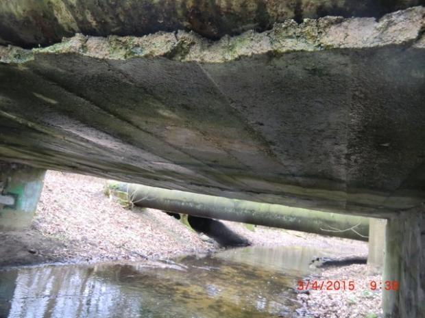 Gesperrte Fußwegbrücke im Forst / Fredersdorfer Mühlenfließ