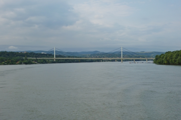 Die Most Slobode - Freiheitsbrücke. Bl. v. Südwest