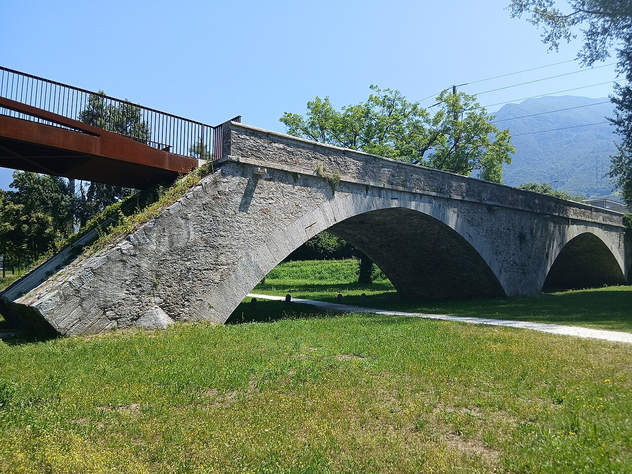 Pedestrian Bridge over the Ticino River, Bellinzona, Canton of Ticino, Switzerland