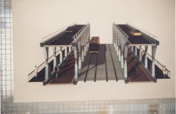 Entwurf Zwarts en Jansma, Projekt Bizon als Doppelstockbrücke (oben Strasse, unten Fußgänger,Radfahrer)