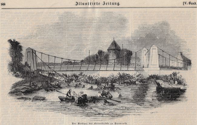 Holzstich aus der Illustrierten Zeitung zum Brückeneinsturz